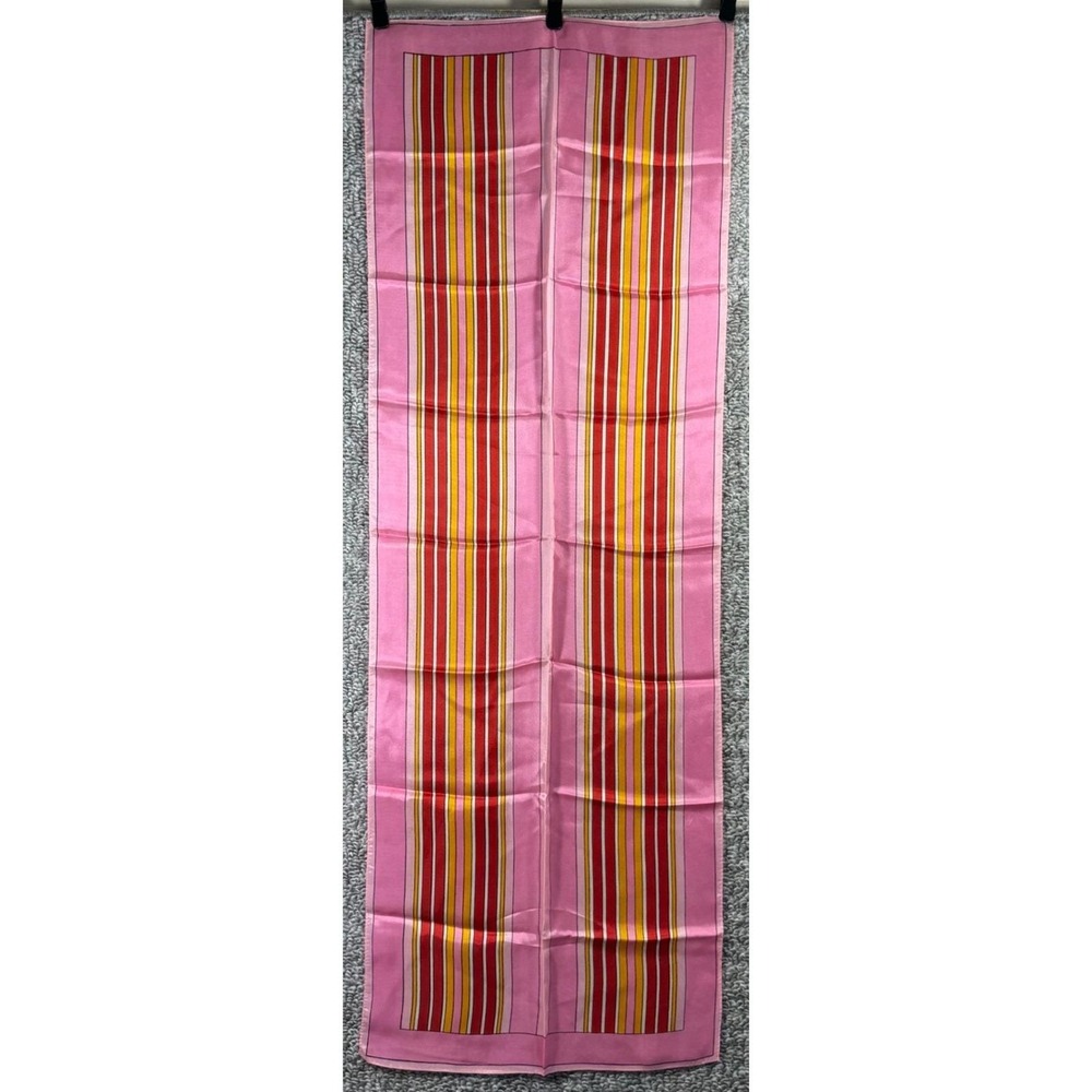 Geometric Pink Scarf 15x44 Multi Stripe Red Gold White Rectangular Satin 60s Mod